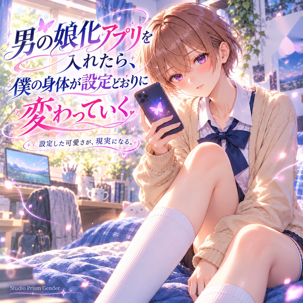 『男の娘化アプリを入れたら、僕の身体が設定どおりに変わっていく』【男の娘TSF変身CG集】