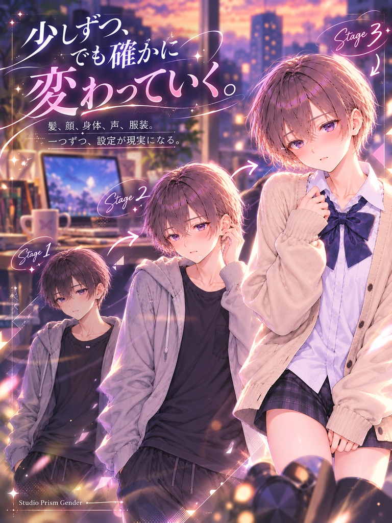 『男の娘化アプリを入れたら、僕の身体が設定どおりに変わっていく』【男の娘TSF変身CG集】