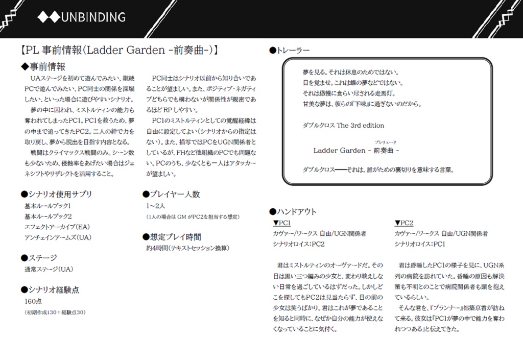 ダブルクロス UAステージシナリオ集「UNBUINDING」