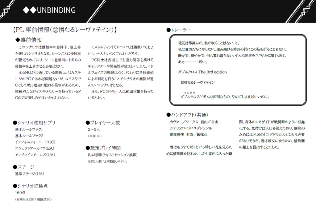 ダブルクロス UAステージシナリオ集「UNBUINDING」
