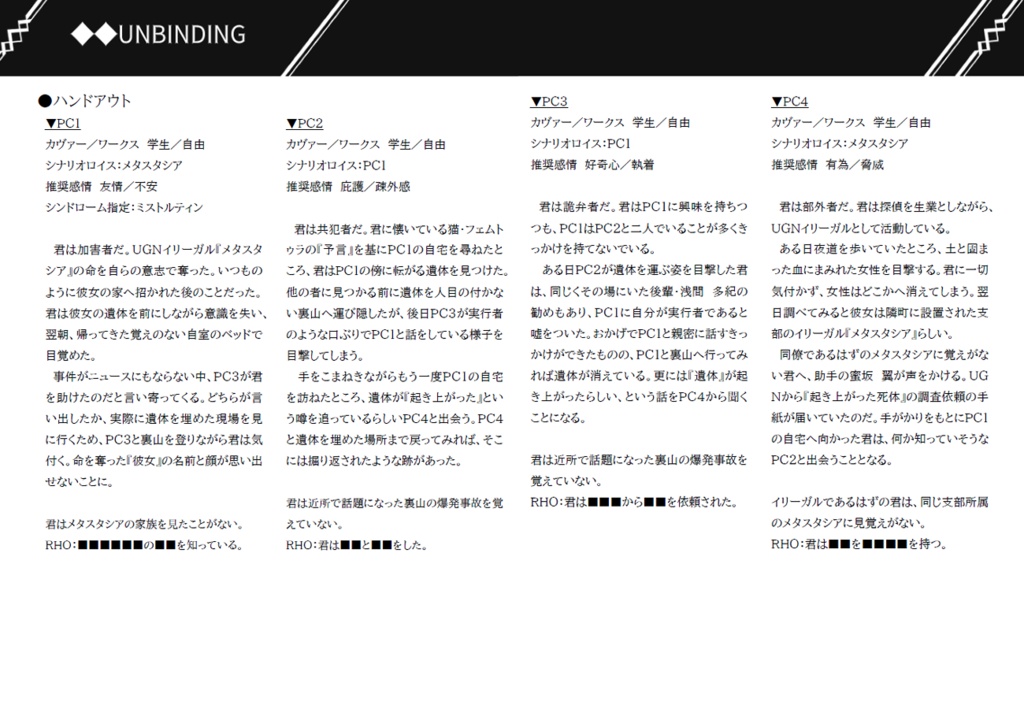 【電子版】「UNBINDING(アンバインディング)」ダブルクロスシナリオ集【SPLL:E113284】