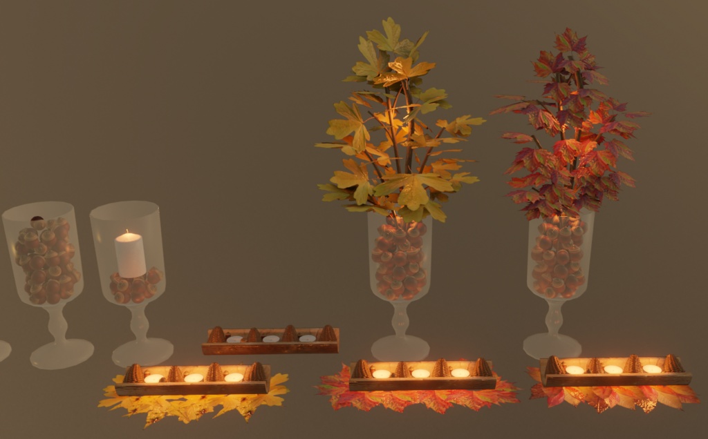 【VRChat想定】秋の装飾セット と 焼き芋ギミックセット