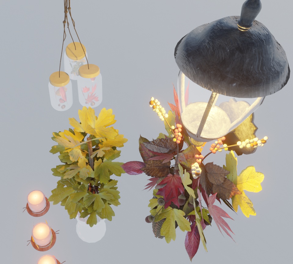 秋の装飾セット と 焼き芋ギミックセット（VRChat想定）SDK3対応