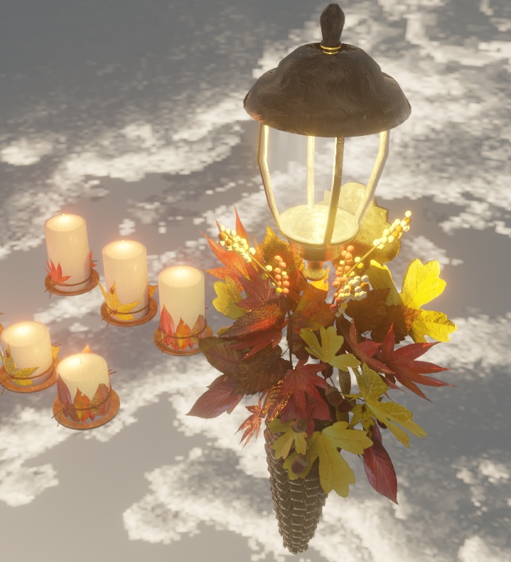 【VRChat想定】秋の装飾セット と 焼き芋ギミックセット