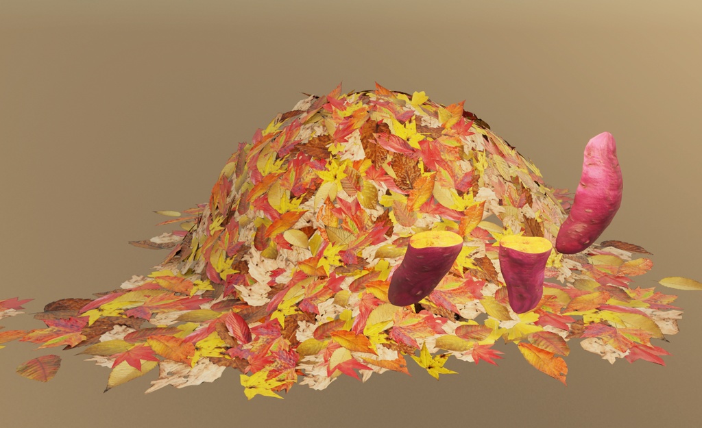 【VRChat想定】秋の装飾セット と 焼き芋ギミックセット