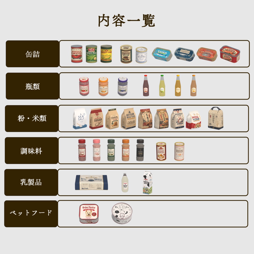 【VRChat想定】パントリー食品セット ― Pantry Food Pack ―