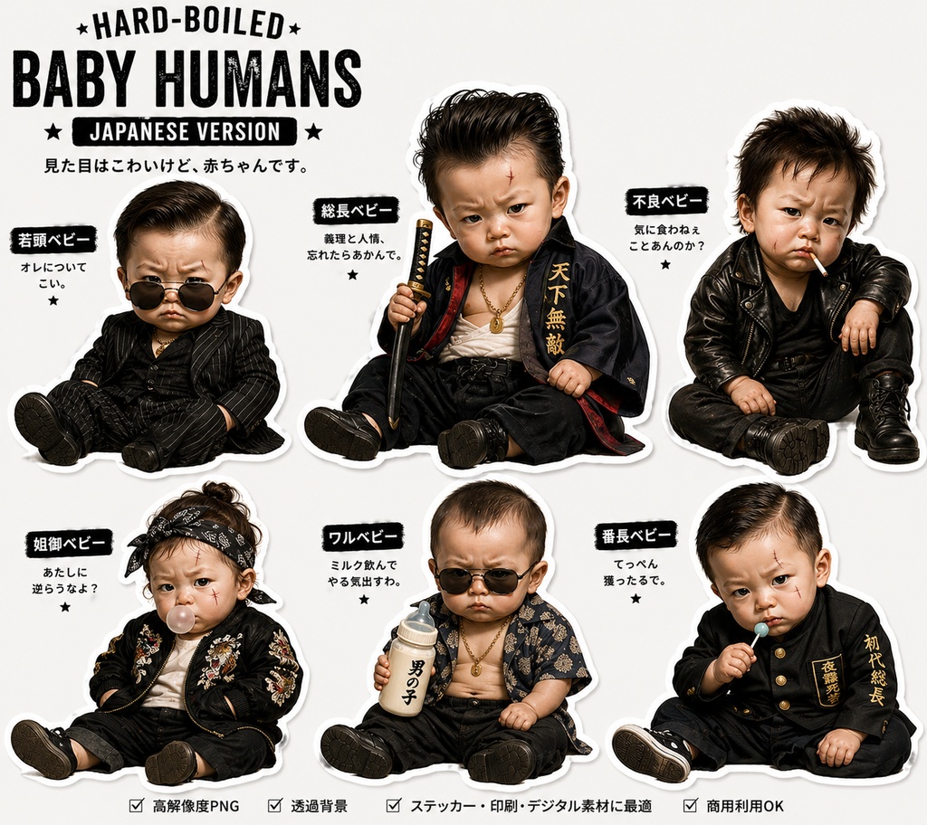 不良赤ちゃん&ハードボイルド動物ステッカー集