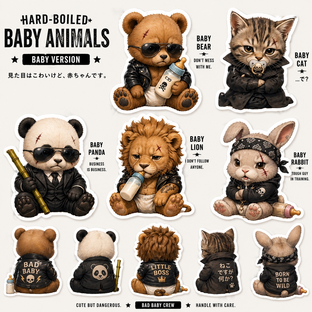 不良赤ちゃん&ハードボイルド動物ステッカー集
