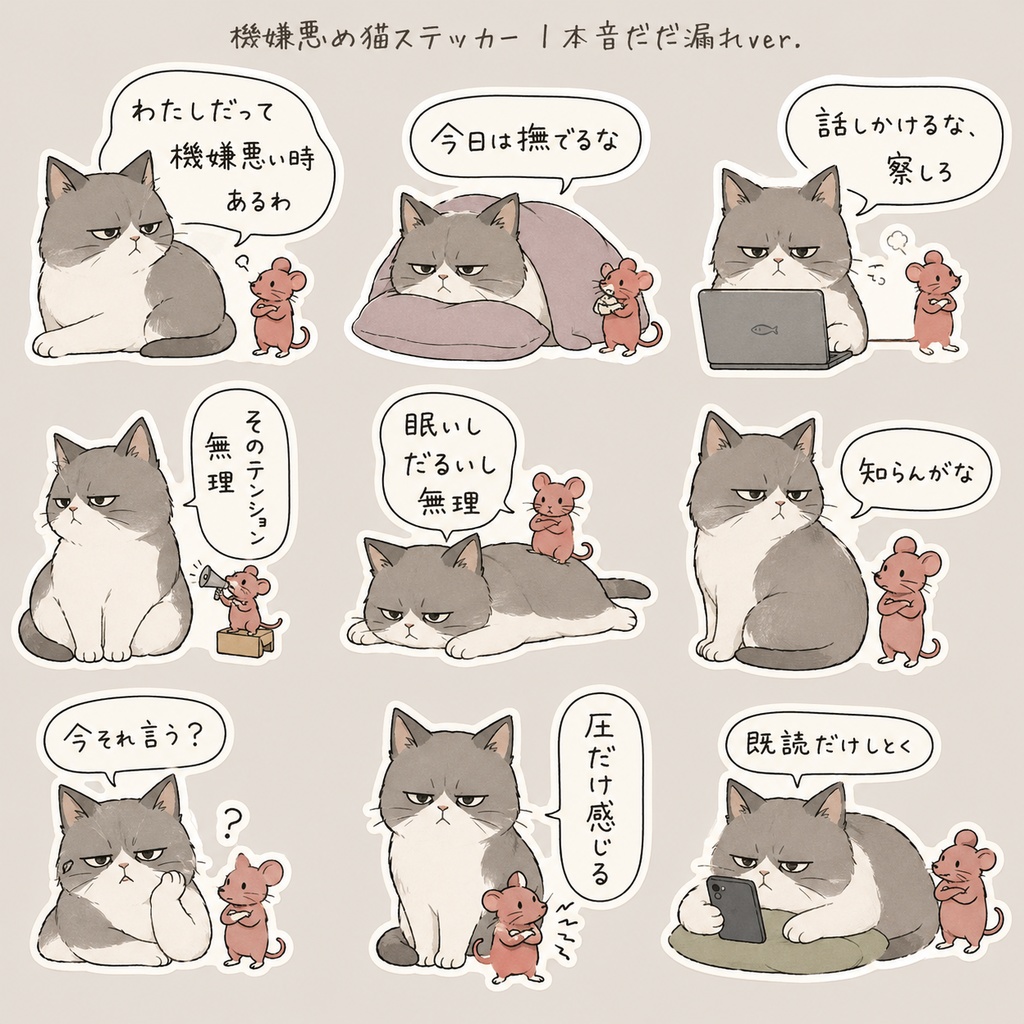 『きまぐれ猫ステッカー vol.1｜本音だだ漏れ編