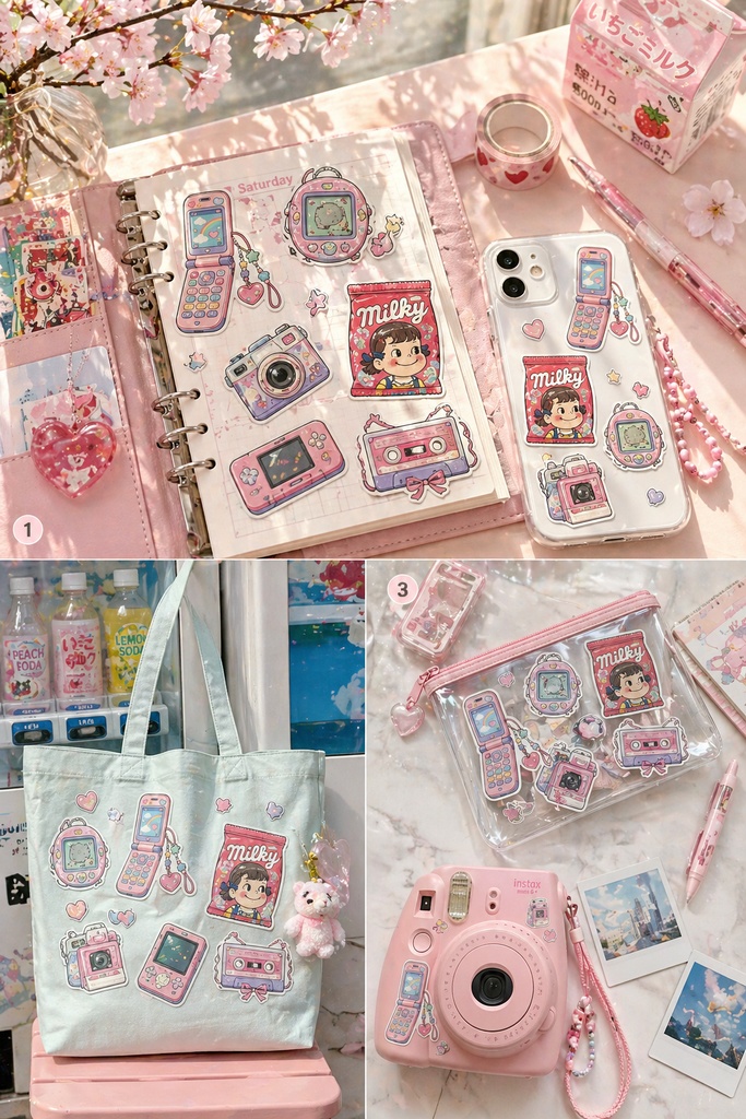 レトロガラケー ゆめかわステッカー｜平成かわいいデジタルシール PNG