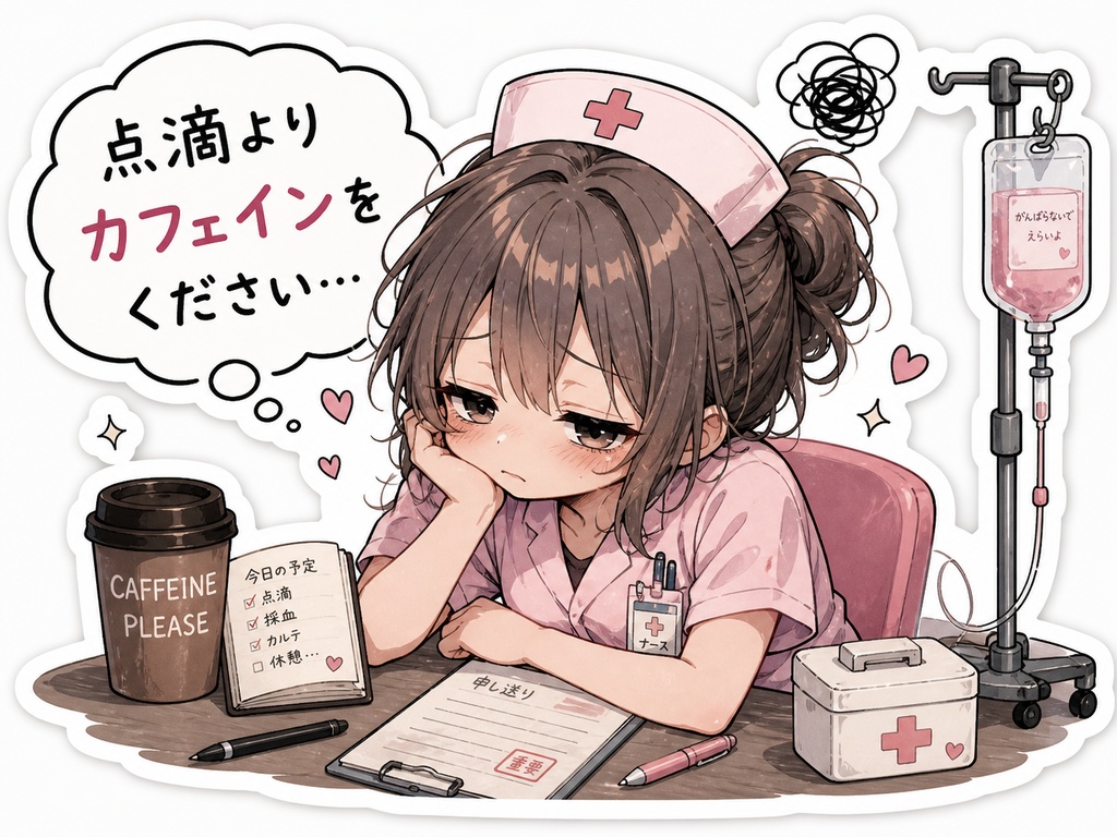 やる気ないナース｜カフェインください（おまけ付き）