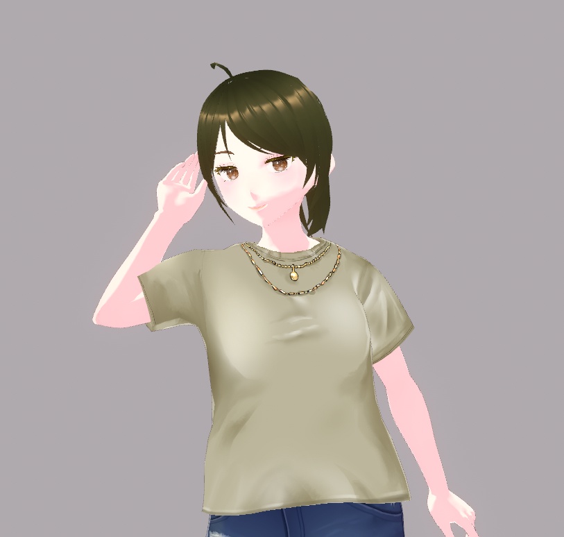 【VRoid】【Tシャツ】ネックレス付きTシャツ　カーキ
