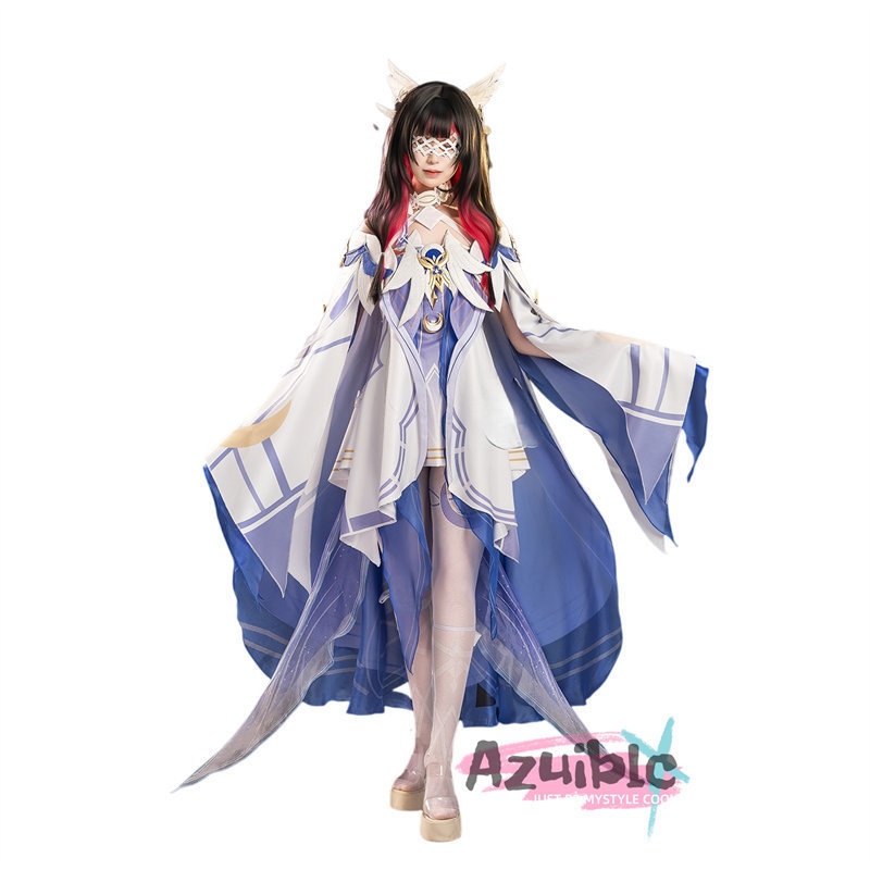 Azuiblc 原神コスプレ衣装 コロンビーナ(少女) 3D樹脂製パーツ 髪飾り付き ワンピース 再現衣装