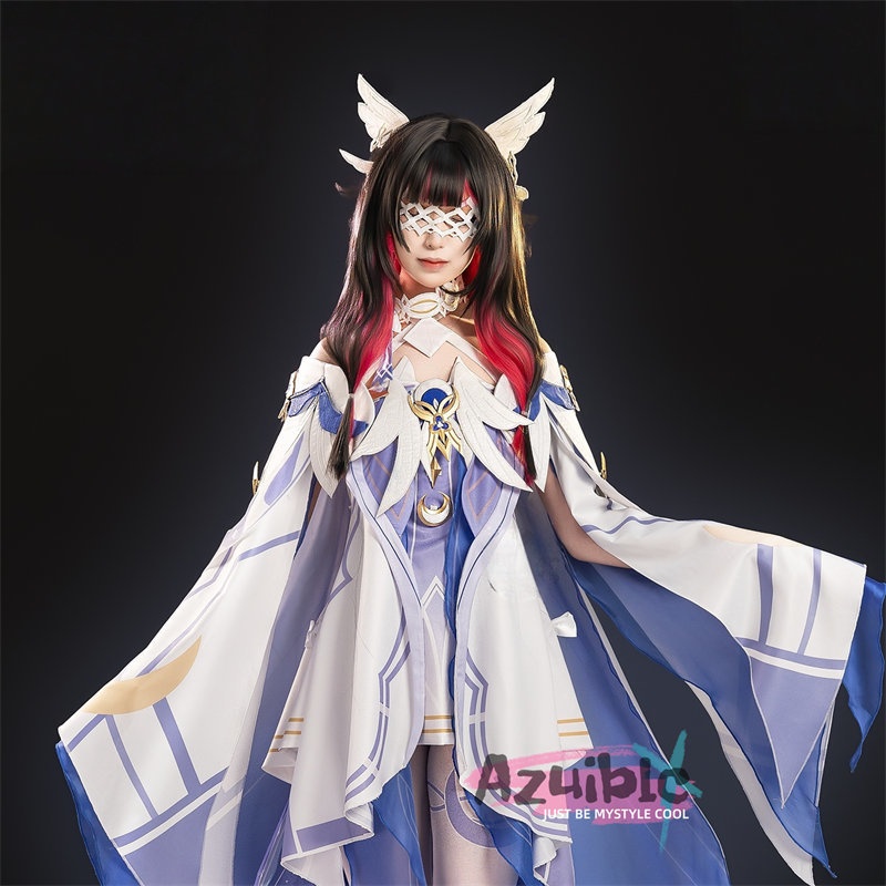 Azuiblc 原神コスプレ衣装 コロンビーナ(少女) 3D樹脂製パーツ 髪飾り付き ワンピース 再現衣装