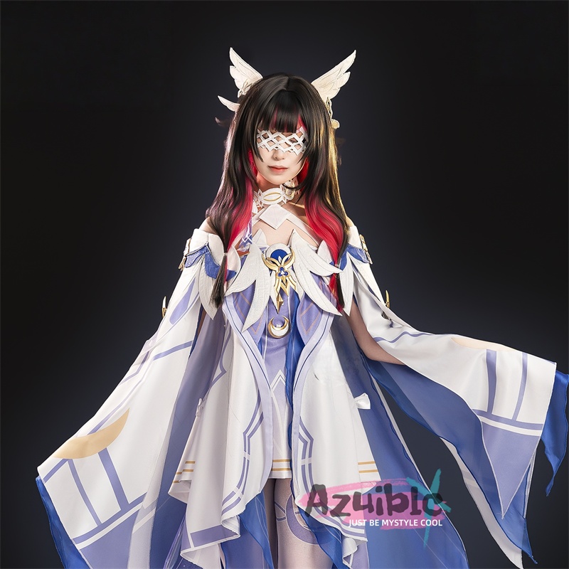 Azuiblc 原神コスプレ衣装 コロンビーナ(少女) 3D樹脂製パーツ 髪飾り付き ワンピース 再現衣装