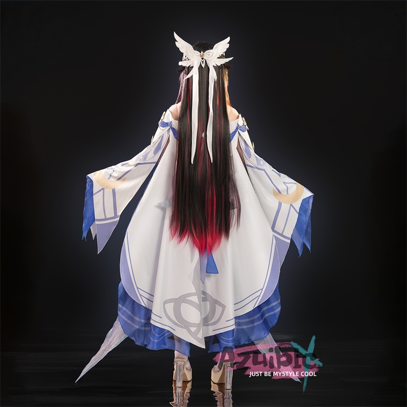 Azuiblc 原神コスプレ衣装 コロンビーナ(少女) 3D樹脂製パーツ 髪飾り付き ワンピース 再現衣装