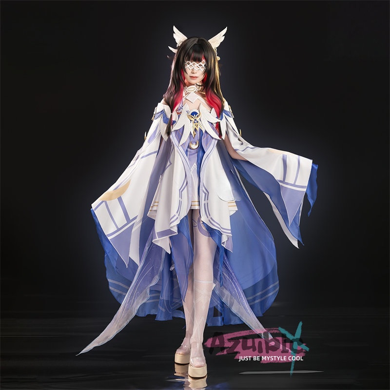 Azuiblc 原神コスプレ衣装 コロンビーナ(少女) 3D樹脂製パーツ 髪飾り付き ワンピース  再現衣装