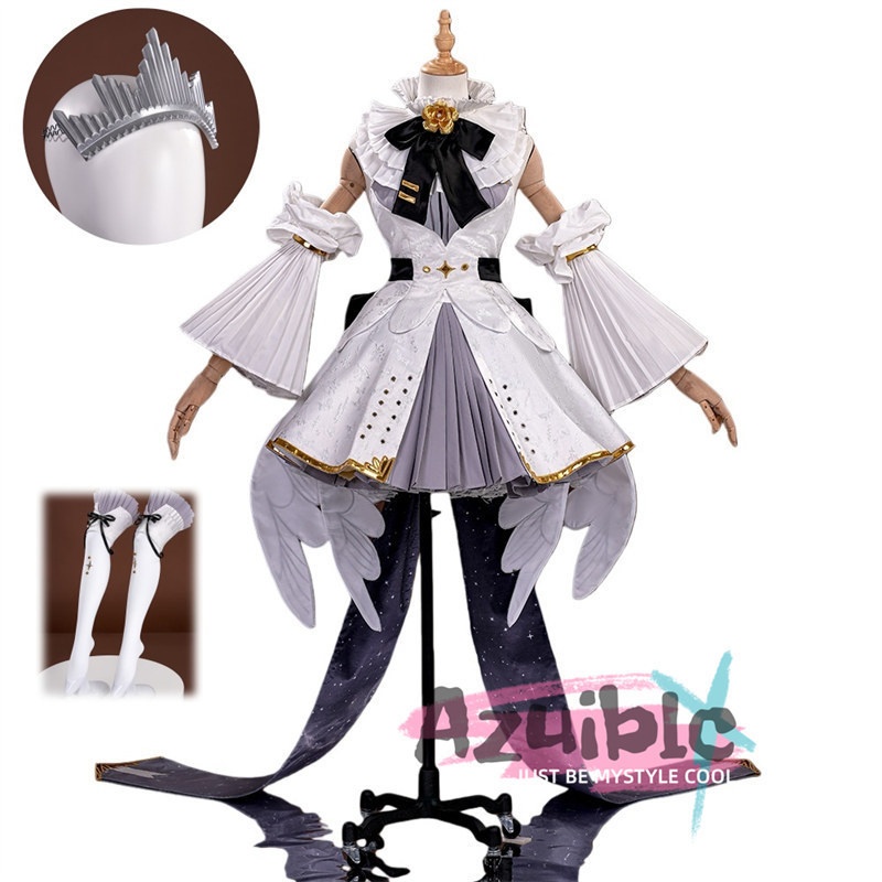 Azuiblc 初音ミク 　シンフォニー2025 舞台服　ワンピース　礼服　白色　王冠付き　講演 10th Anniversary　コスプレ衣装