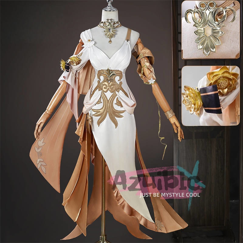 Azuiblc 崩壊スターレイル アグライア ワンピース 金属パーツ 黄金裔 オンパロス/オクヘイマ ウィッグ+サンダル+剣モデル追加対応 コスチューム 衣装