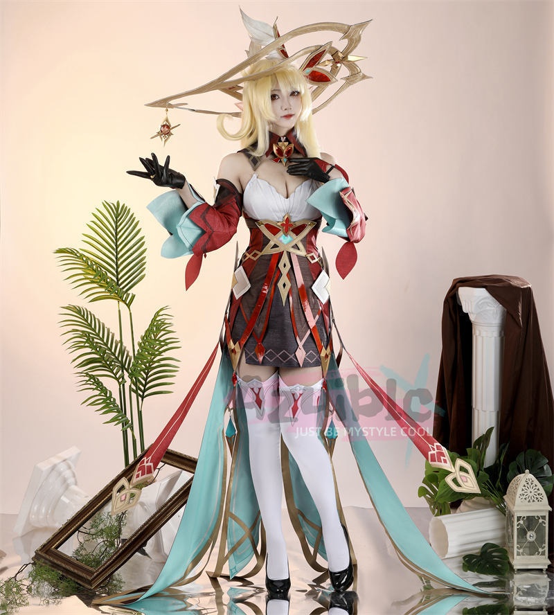 Azuiblc 原神 アリス コスプレ衣装 魔女　コスチューム ハロウィン　ナドクライ編　仮装　ワンピース　帽子付き　3d樹脂パーツ