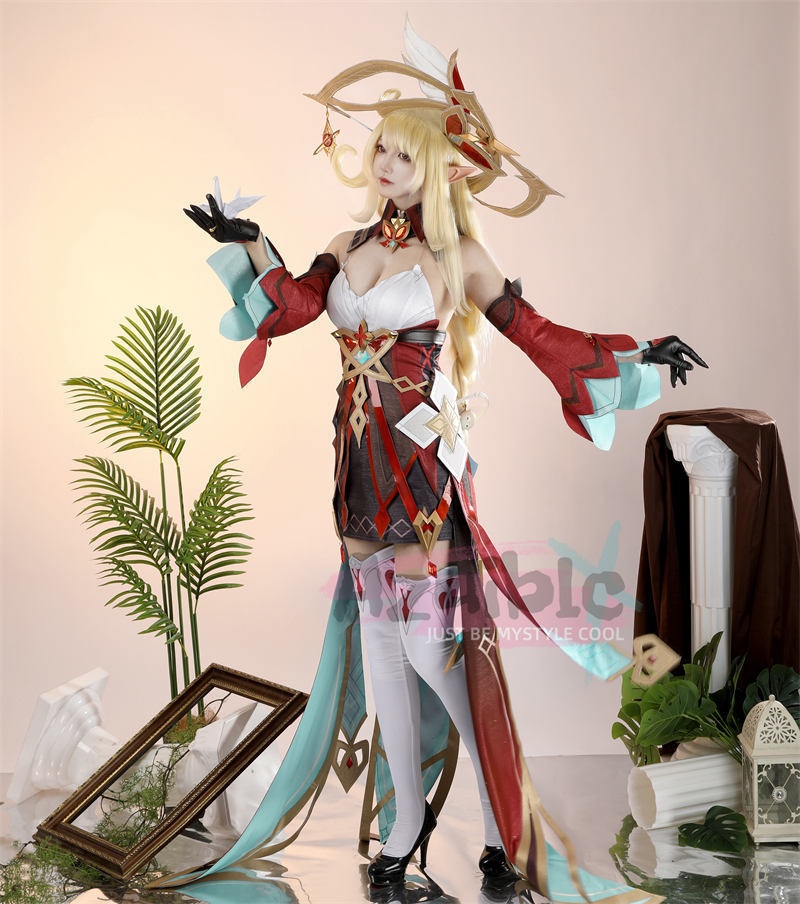 Azuiblc 原神 アリス コスプレ衣装 魔女 コスチューム ハロウィン ナドクライ編 仮装 ワンピース 帽子付き 3d樹脂パーツ