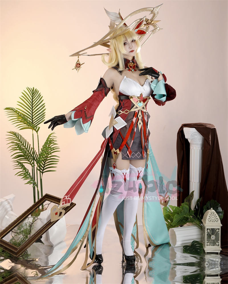 Azuiblc 原神 アリス コスプレ衣装 魔女 コスチューム ハロウィン ナドクライ編 仮装 ワンピース 帽子付き 3d樹脂パーツ