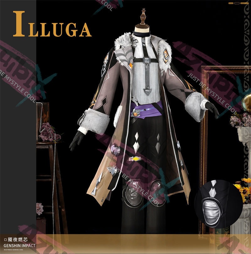 Azuiblc 原神 イルーガ コスプレ衣装 発光神の目 LED 背中発光パーツ 闇夜の燃芯 Luna4 イベント 舞台服