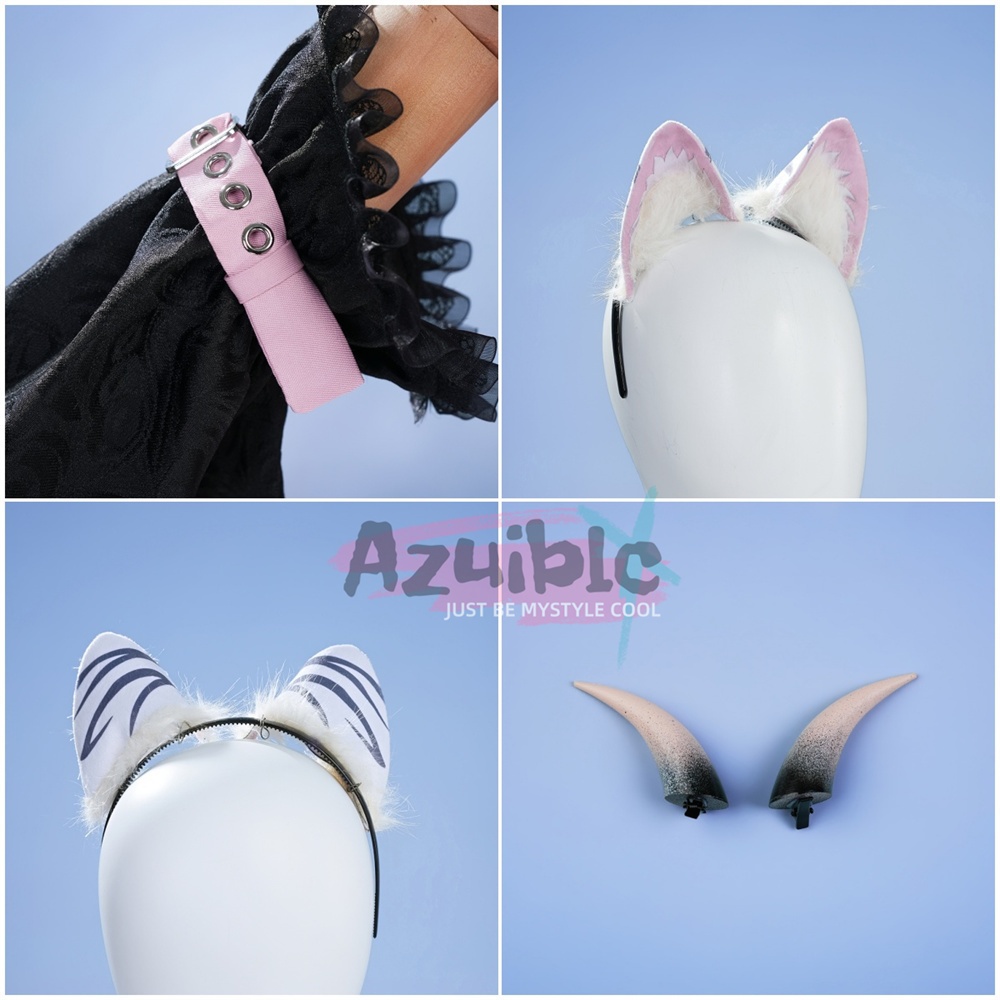 Azuiblc 超かぐや姫 駒沢 乃依 コスプレ衣装 尻尾、耳飾り角付き Black onyXのメンバー メイド服 コスチューム イベント