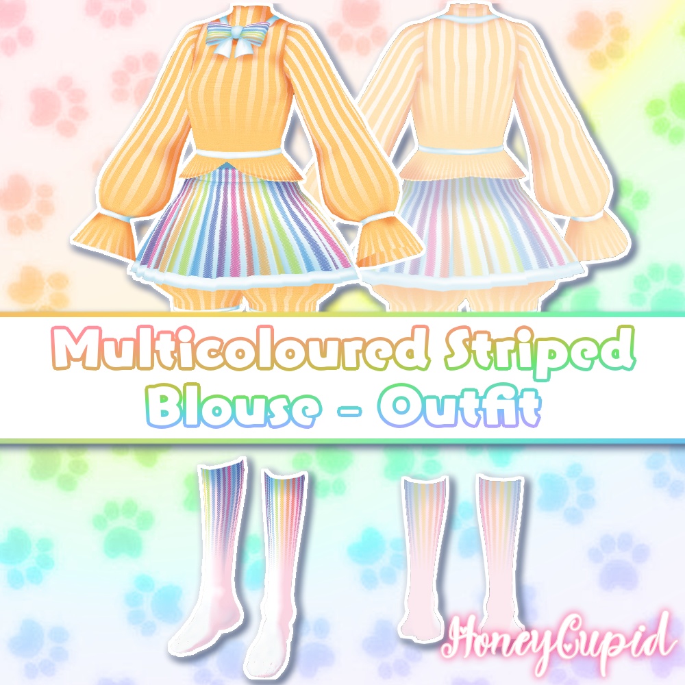 [VRoid] Multicoloured Striped Blouse