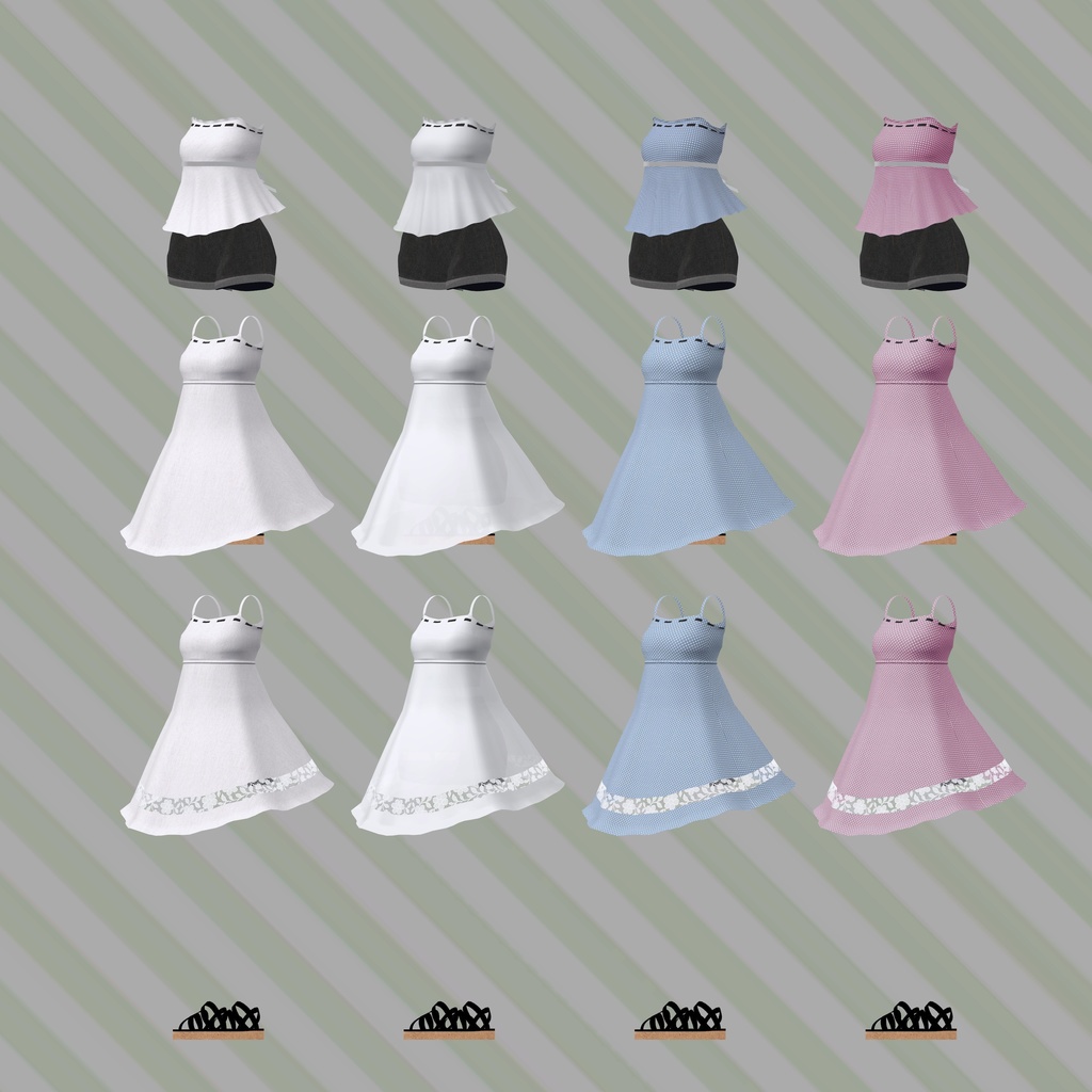 【めいゆん他4アバター対応】シンプルなワンピースとオフショルダートップスのお洋服セット