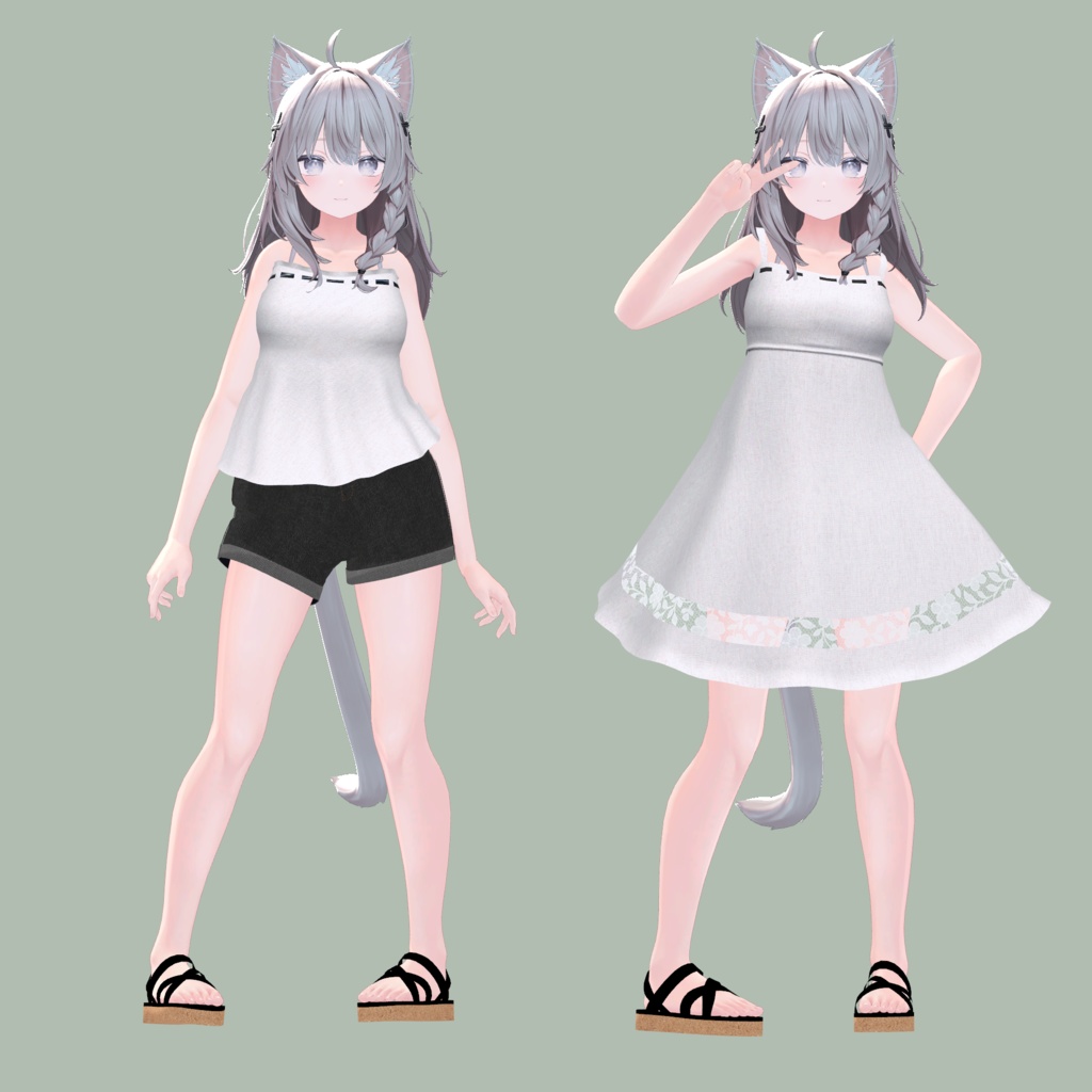 【めいゆん他4アバター対応】シンプルなワンピースとオフショルダートップスのお洋服セット