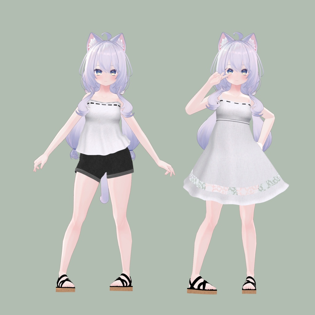 【めいゆん他4アバター対応】シンプルなワンピースとオフショルダートップスのお洋服セット