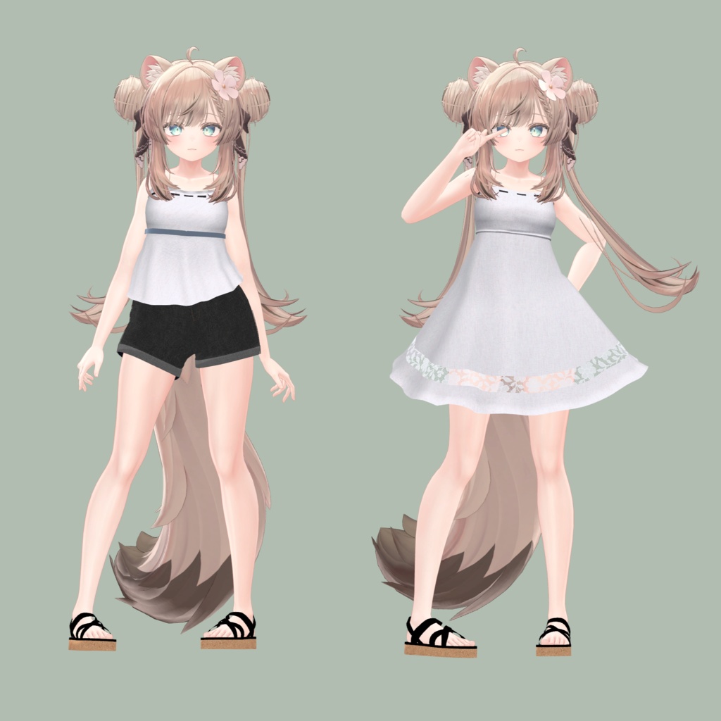 【めいゆん他4アバター対応】シンプルなワンピースとオフショルダートップスのお洋服セット