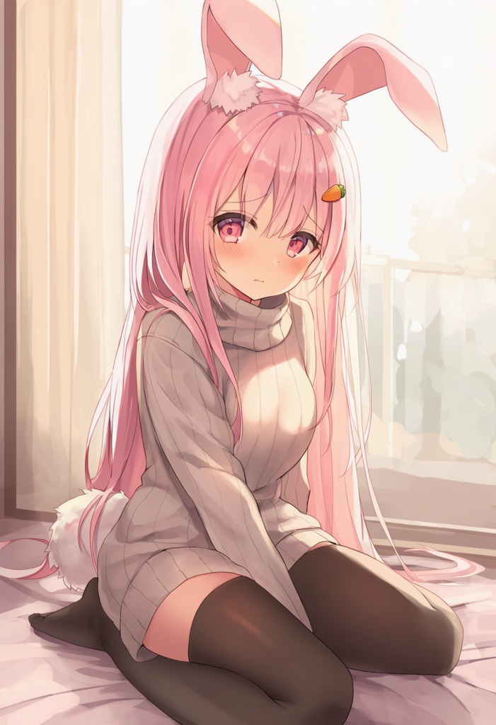 [snsアイコンで使える]ベッドの上に座るウサギちゃんイラスト集