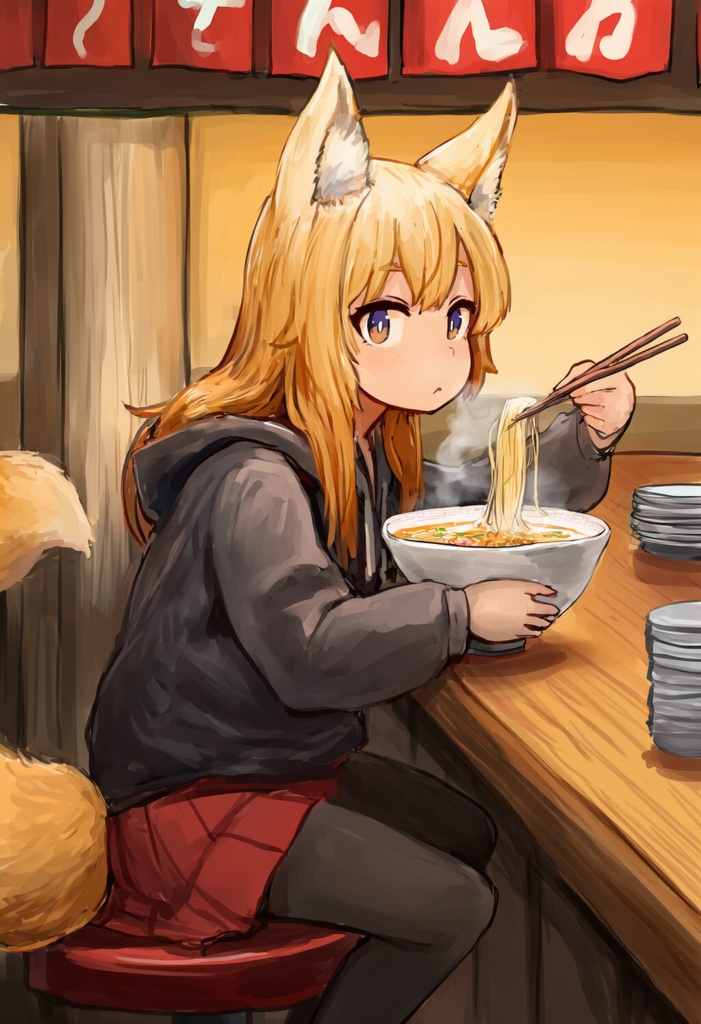 [snsアイコンで使える]ラーメンを食べるキツネちゃんイラスト集