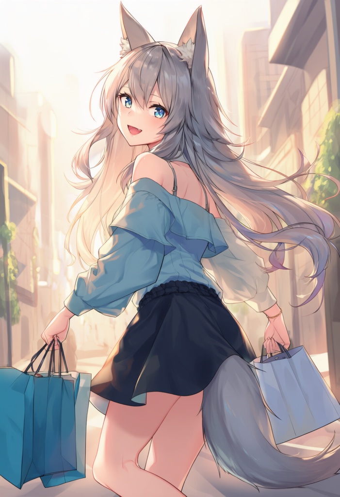 [snsアイコンで使える]買い物に行くオオカミちゃんイラスト集