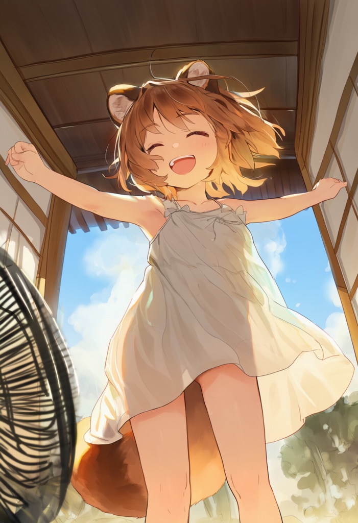 [snsアイコンで使える]扇風機で涼しいタヌキちゃんイラスト集