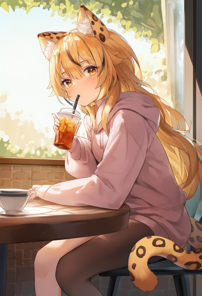[snsアイコンで使える]飲み物を飲むチーターちゃんイラスト集