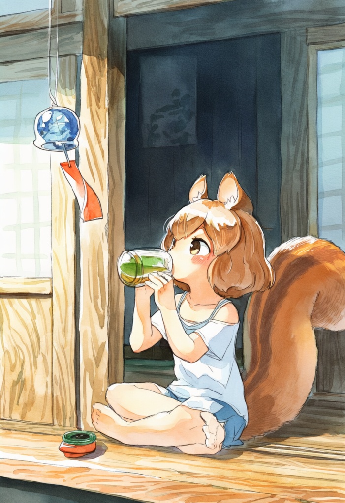 [snsアイコンで使える]縁側でくつろぐリスちゃんイラスト集
