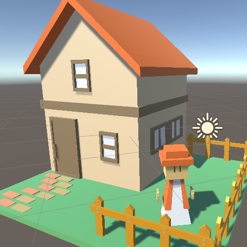 オレンジ色の屋根のローポリお家セットfbx