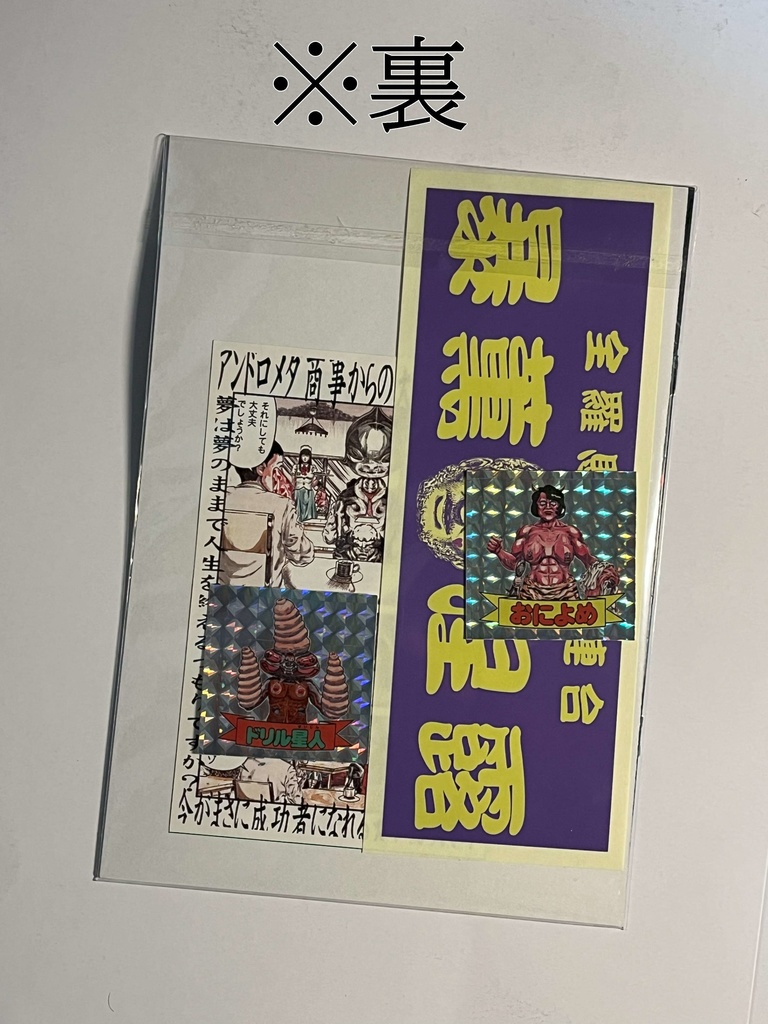 家宅捜索で押収されたシールと浜辺に漂着したパンフレット〔増補改訂縮刷版〕