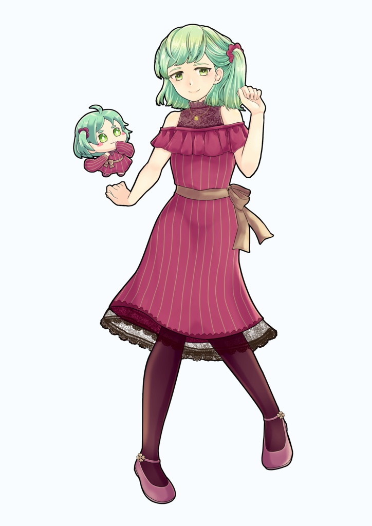 新衣装水と赤色アクリルキーホルダー