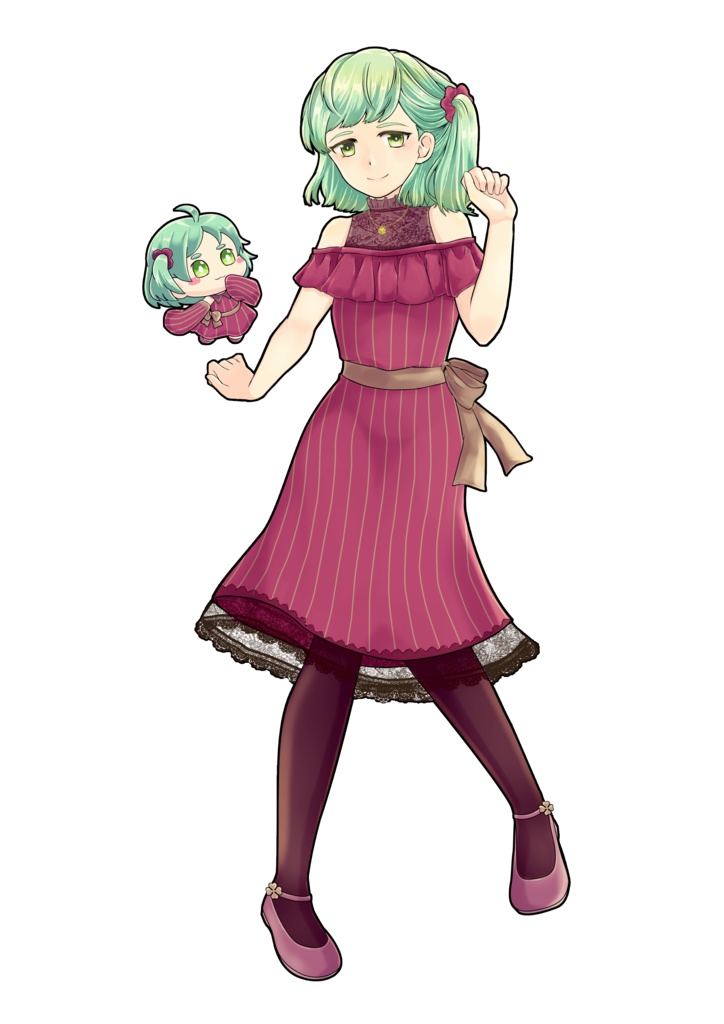 新衣装水と赤色アクリルキーホルダー