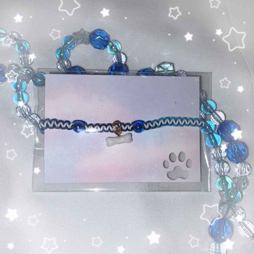 【nem仔ハンドメイド】ほねほねブルーブレスレット【調整可能】