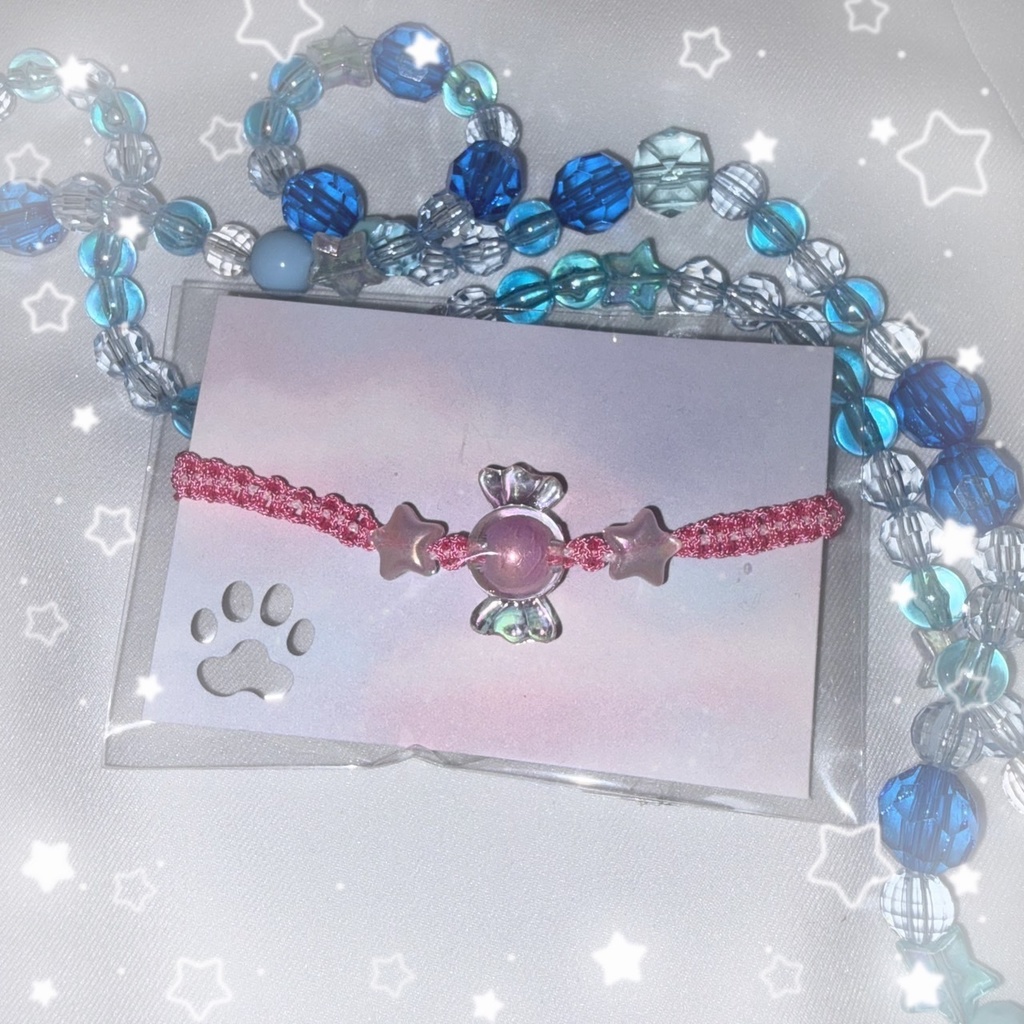 【nem仔ハンドメイド】キラキラキャンディ【調整可能ブレスレット】