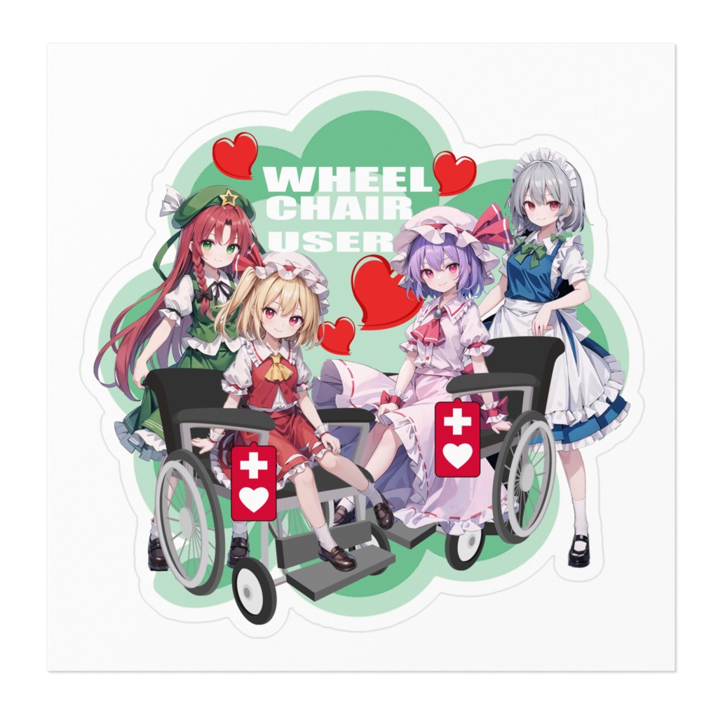 DC東方Projectステッカー レミ×咲夜+フラン×美鈴 車椅子ステッカー
