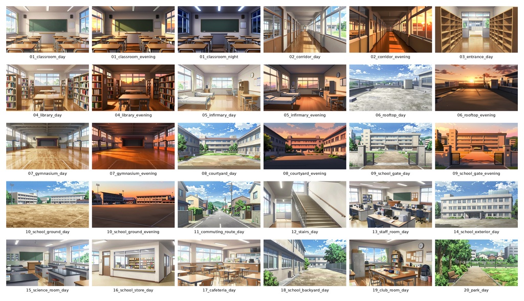 【背景素材30枚】学園・学校背景素材集|1920×1080|ゲーム・ADV・ノベル向け