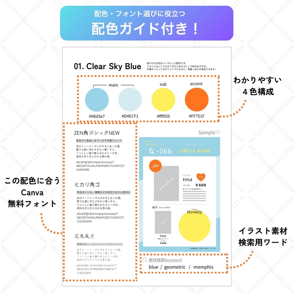 同人お品書きテンプレートvol.1(配色ガイド付き)