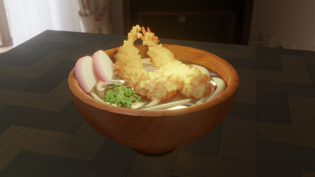 3Dメシ「天ぷらうどん」blenderデータ