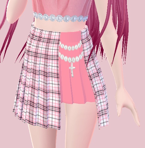 Plaid Miniskirt pink with pearls an a cross (VRoid Texture)